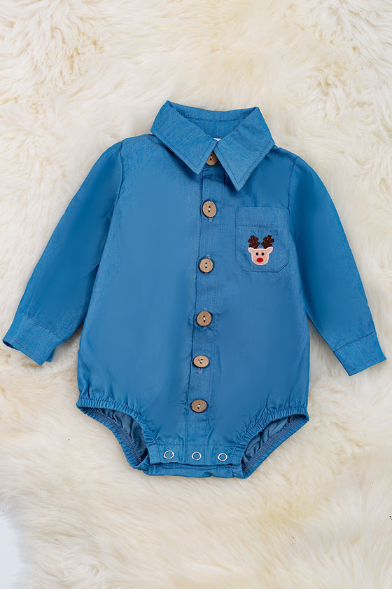 Reindeer embroidered onesie with snaps. TPB50143014 MARY
