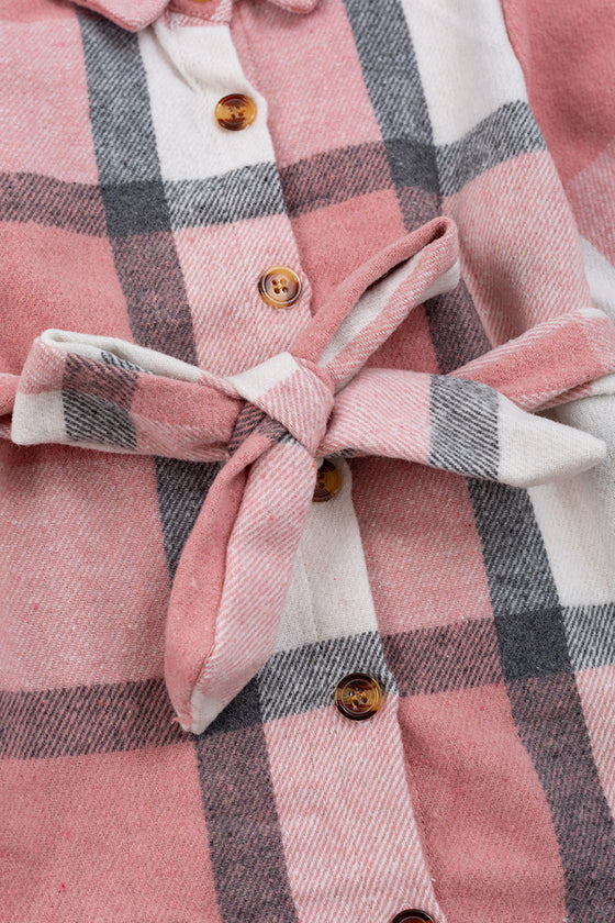 WOMEN pink plaid cardigan/dress with belt. TPW60133001 007SOL