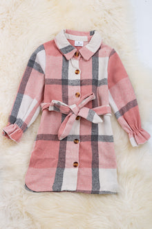  Girls pink plaid cardigan/dress with belt. TPG60133003 005LOI