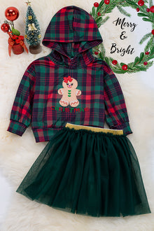  Green & red plaid sweatshirt w/hoodie & tulle skirt. OFG50213015 Mary