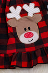 Plaid reindeer application dress with ruffle hem. DRG50133091 006JEAN