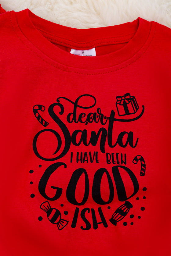 Dear Santa I have been goodish"  Red top & black pom pom ruffle leggings. OFG50153044 loi
