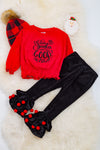 Dear Santa I have been goodish"  Red top & black pom pom ruffle leggings. OFG50153044 loi