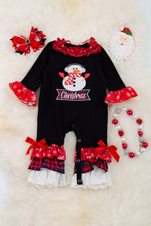  Christmas embroidered snowman ruffle romper with snaps. RPG50143026SOL
