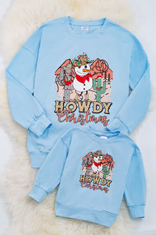  Howdy Christmas" Snowman printed on lt.blue sweatshirt. TPW50133011 006Mary