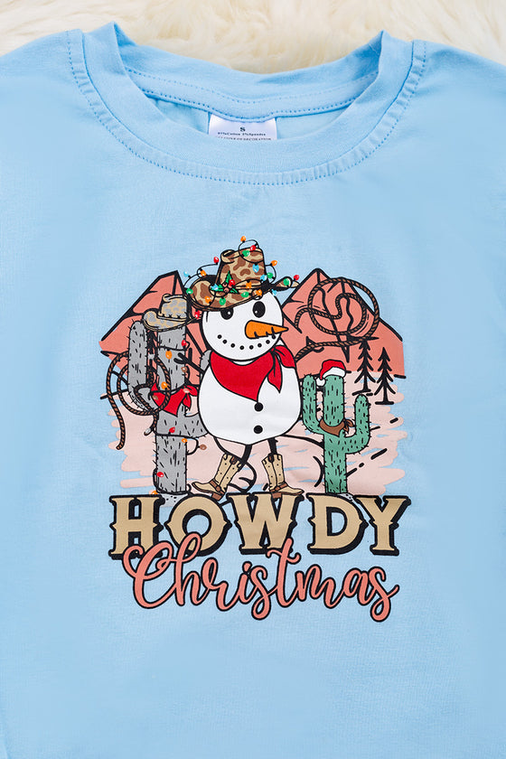 Howdy Christmas" Lt. Blue Christmas sweatshirt for girls. TPG50133023 JEANN