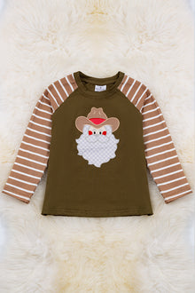  Cowboy Santa application boys shirt with stripe sleeves. TPB50143002 JEANN