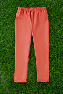  Orange pleather girls satin silk stretchy leggings.