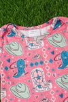 Cowgirl boots & hat printed baby gown. PJG25153031