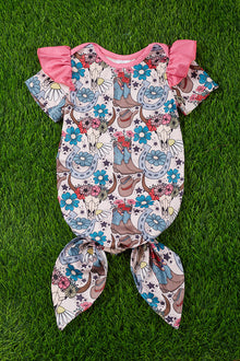  Floral, cow skull * cowgirl boot printed baby gown. PJG25153015