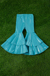Teal blue faux leather double layer bell pants. PNG65153004 loi