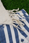 American babe fringe top with stripe denim shorts. ofg30113024-WENDY