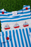 SAIL BOAT SMOCKED BABY ROMPER with snaps.  RPB251723020 AMY