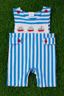  SAIL BOAT SMOCKED BABY ROMPER with snaps.  RPB251723020 AMY