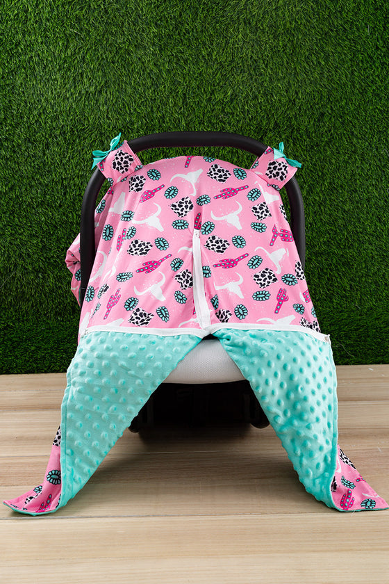 bull skull & concho printed on pink car seat cover. ZYTG65153010