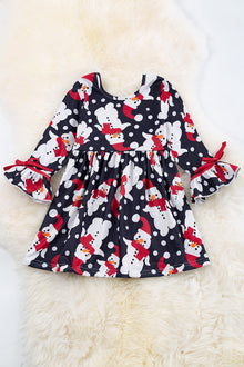  Snowman printed dress with ruffle sleeves. DRG50153005 -MARY