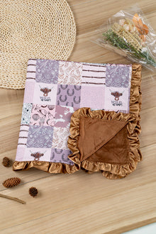 Wild at heart/ Horseshoe printed baby blanket w/ruffle hem.(35"by35") BKG65153022.