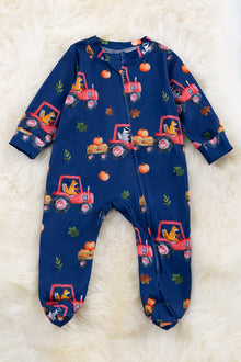 Fall in the farm navy blue printed baby bodysuit. RPB45133014-EMILY