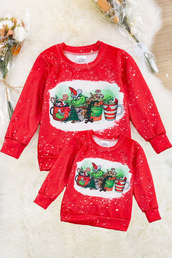 (GIRLS)Christmas character on red graphic printed sweatshirt. TPG50113004-SOL