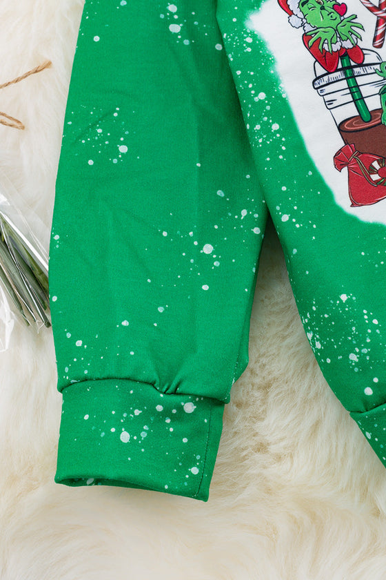 (WOMEN)Christmas character on green graphic printed sweatshirt. TPW50113003-SOL