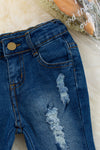 Dark blue distressed denim pants. PNG65153062 SOL