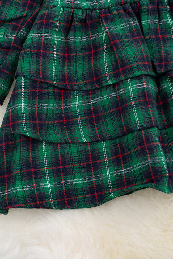 Green plaid 3 layer ruffle dress. DRG50213011 Jean