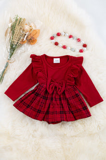  Red plaid Infant onesie dress with snaps. SOL RPG50133071