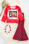 Merry Christmas" Graphic printed long sleeve top &  plaid bottoms. OFG65153086AMY