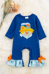 Royal blue scarecrow embroidered romper. RPG65133048 WENDY