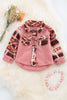 Geometric pink printed girls sherpa shacket. TPG60153007SOL