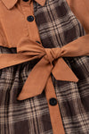 Brown & khaki plaid printed dress. DRG65113091-AMY