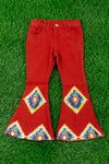 Aztec on burnt orange printed denim pants. PNG65153060-SOL