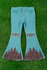Teal blue aztec printed bootcut denim pants. PNG65153059-LOI