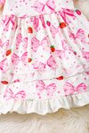 Coquette bow -strawberry printed dress w/embroidery. DRG41008 WEN