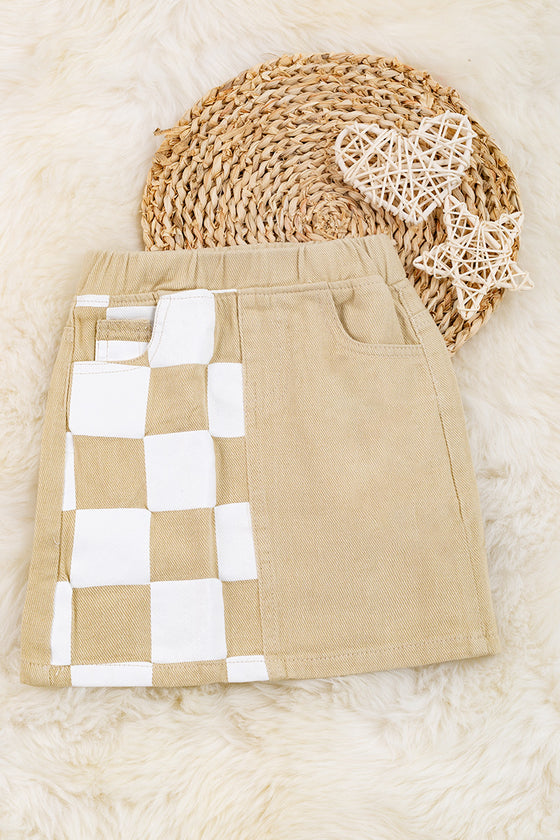 Ivory size printed checker denim skirt. DRG65153120 Mary