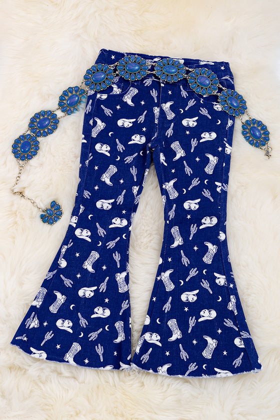 Navy blue cowgirl printed denim jeans. PNG25154001 jeann