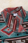 (Women) Teal aztec printed cardigan with pockets. TPW65153027 loi