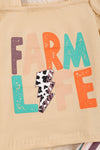Farm life" Ivory bubble sleeve top & stripe bell bottoms. OFG65133056 LOI