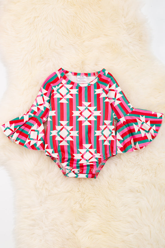 Aztec & stripe printed baby onesie w/snaps. RPG50143018 AMY