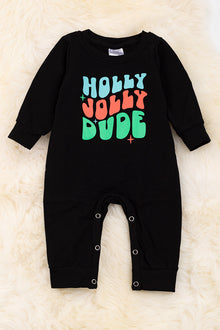  Holly Jolly Dude" Black graphic baby romper. RPB501322019 jeann