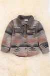 Girls pink & gray aztec printed shacket w/2 front pockets. TPG65133047 SOL