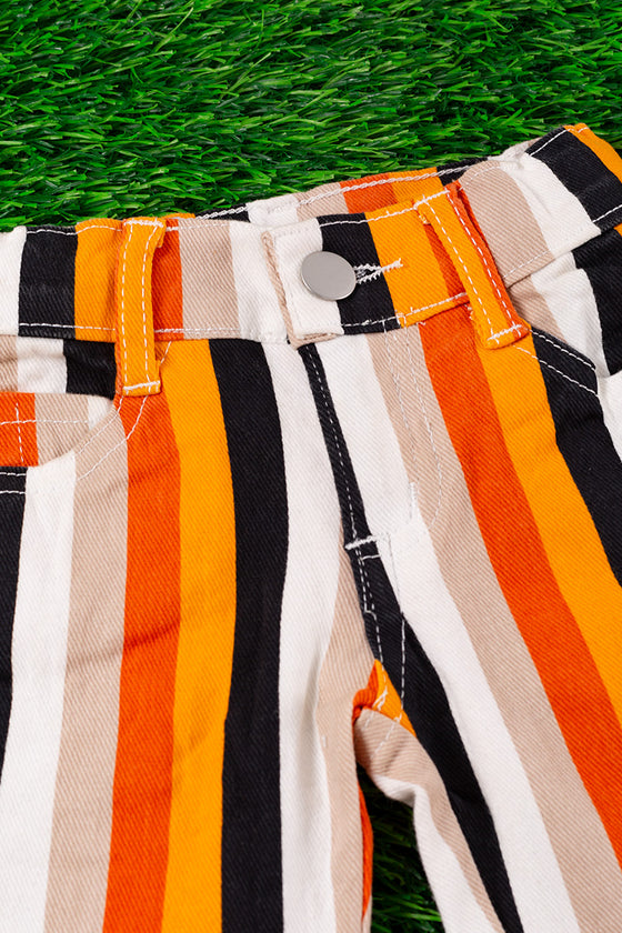 Orange,black,yellow stripe printed double layer bell pants. PNG40153001-sol