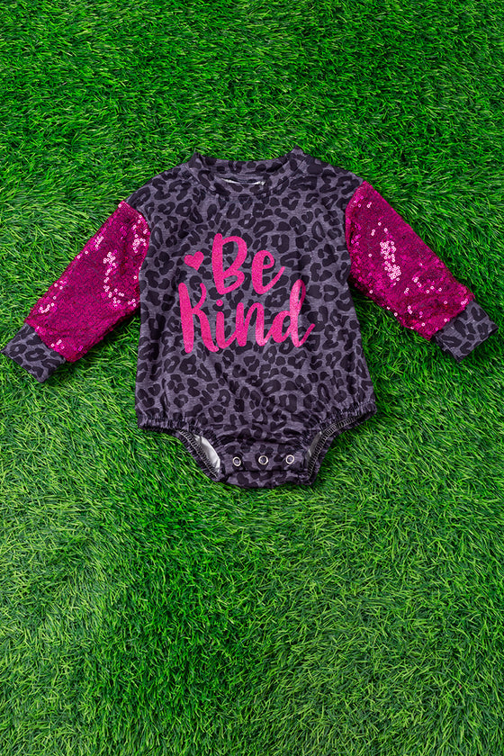 Be kind" graphic printed baby onesie w/sequins sleeves. RPG65113005-AMY