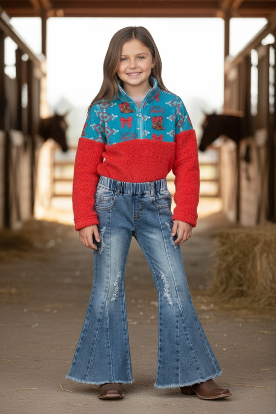 Stretchy waistband bootcut denim pants. PNG50263 AMY