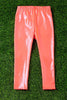 Neon orange satin silk stretchy leggings. PNG25153076 WEN