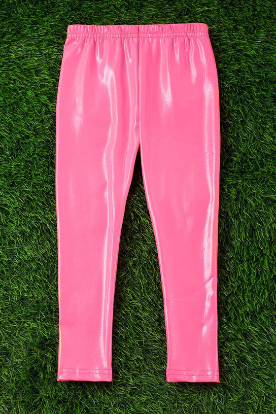 Neon pink satin silk stretchy leggings. PNG25153078 loi