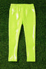 Neon green satin silk stretchy leggings. PNG25153072 jeann