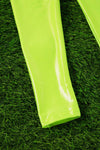 Neon green satin silk stretchy leggings. PNG25153072 jeann