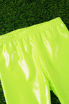 Neon green satin silk stretchy leggings. PNG25153072 jeann