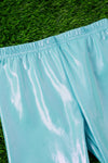 Aqua satin silk stretchy leggings. PNG25153074 sol